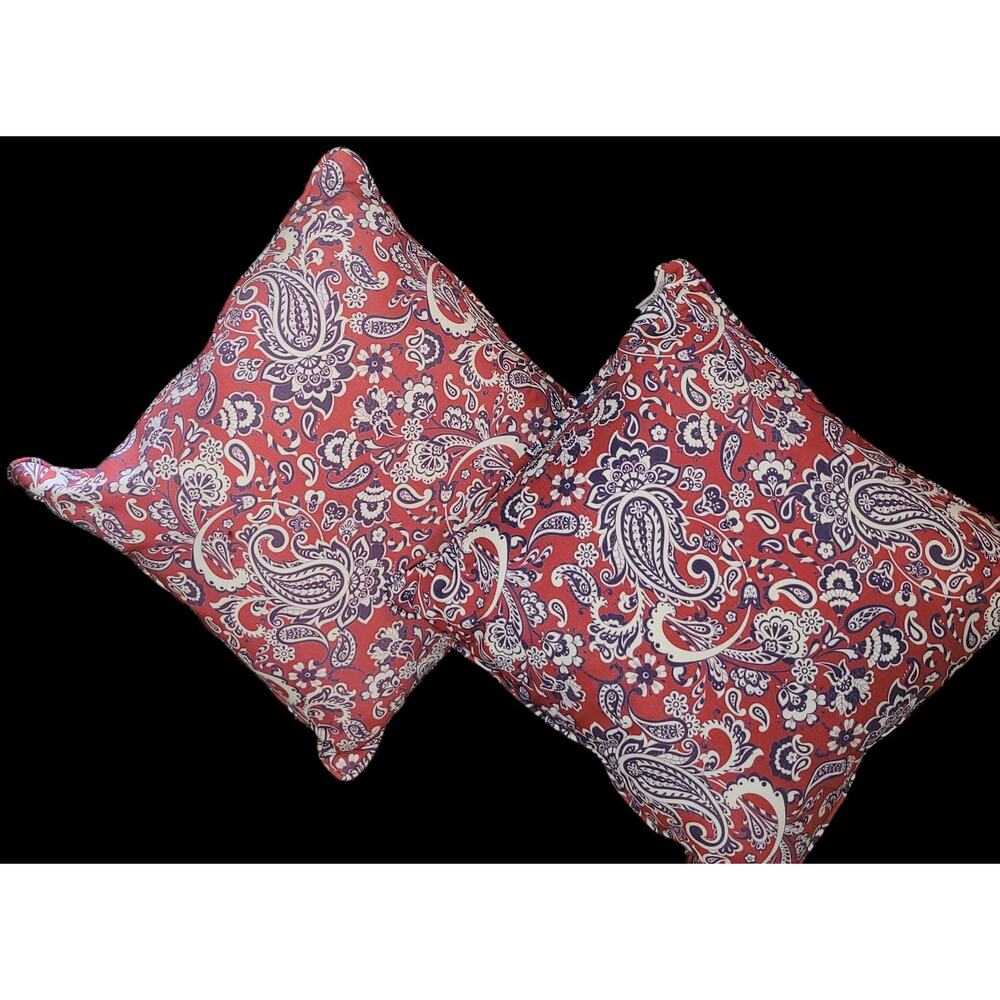 Pair Stratford Outdoor Pillows Paisley Print Red Purple White Weather Resistant